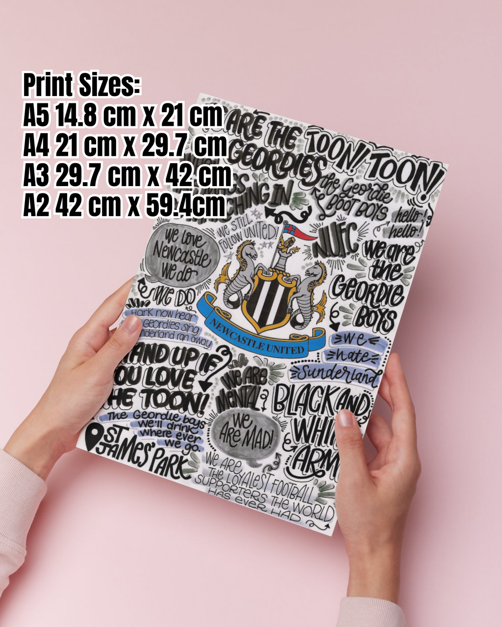 Newcastle United - Glossy Print - Originally Hand Drawn