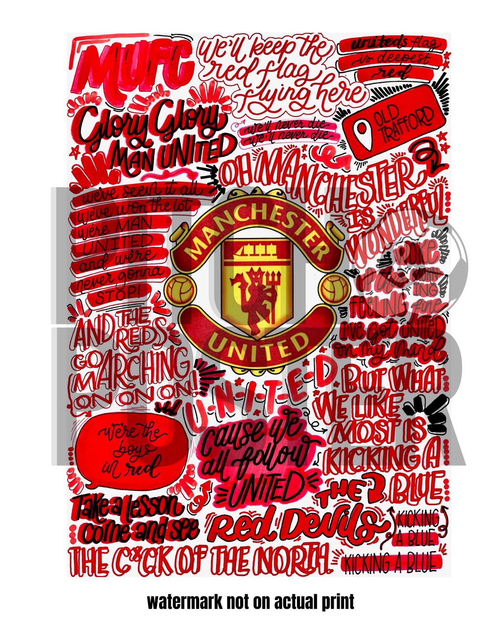Manchester United - Glossy Print - Originally Hand Drawn