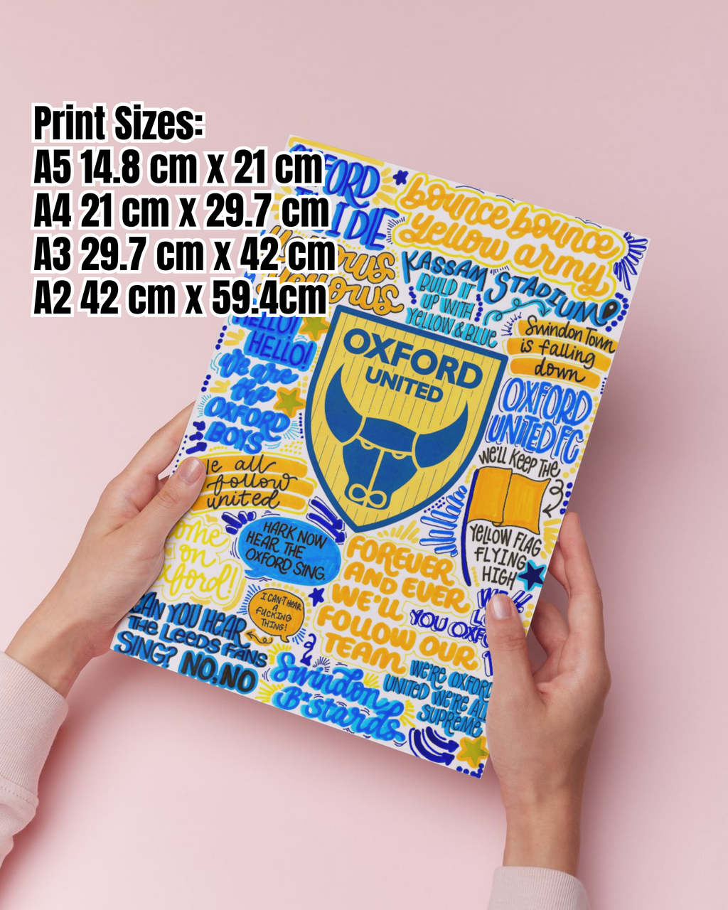 Oxford United - Glossy Print - Originally Hand Drawn