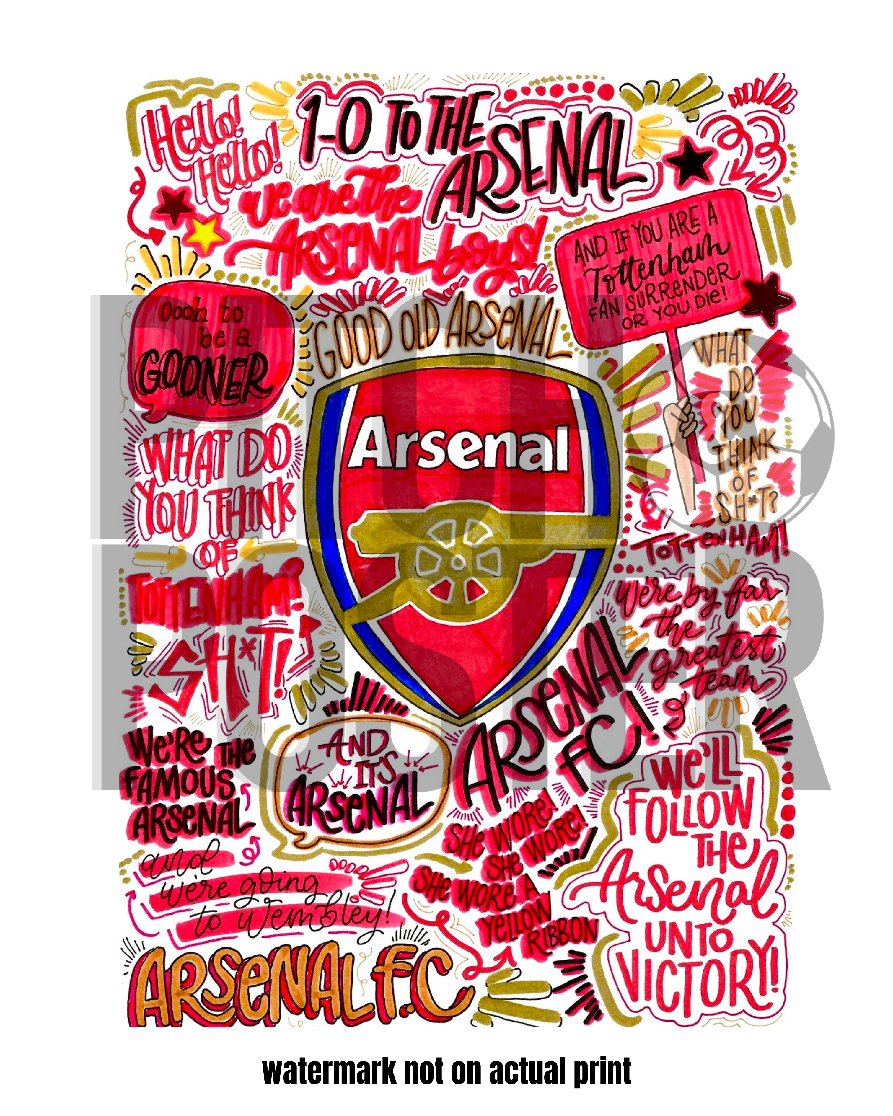 Arsenal Football Club - Glossy Print - Originally Hand Drawn