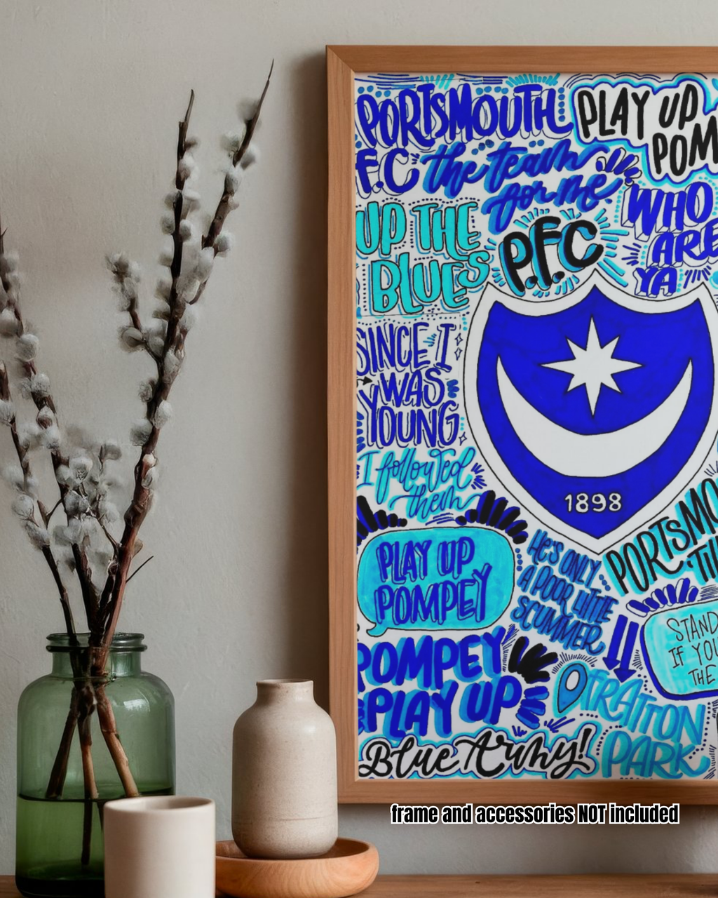 Portsmouth Football Club - Glossy Print - Originally Hand Drawn