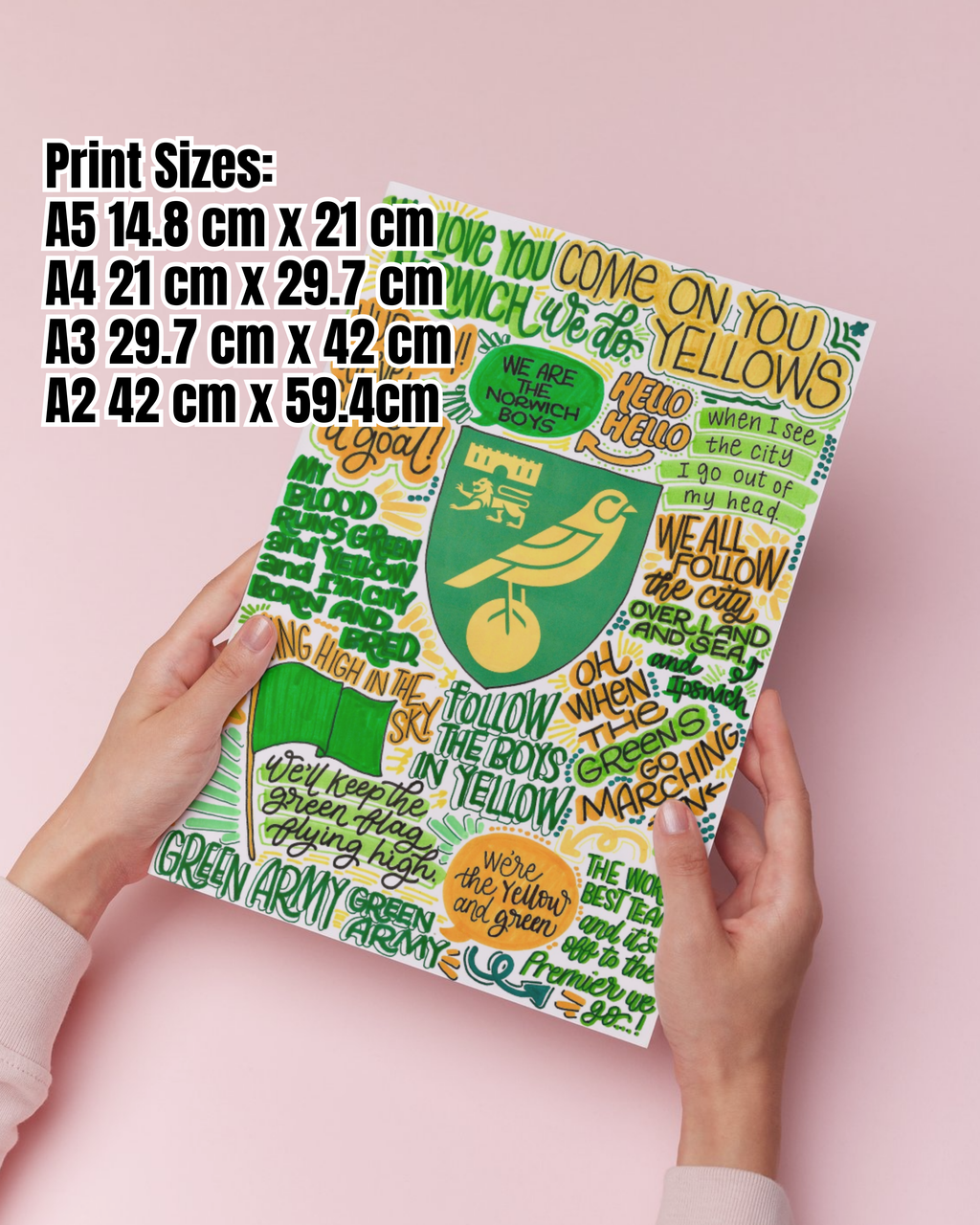 Norwich City Football Club  - Glossy Print - Originally Hand Drawn