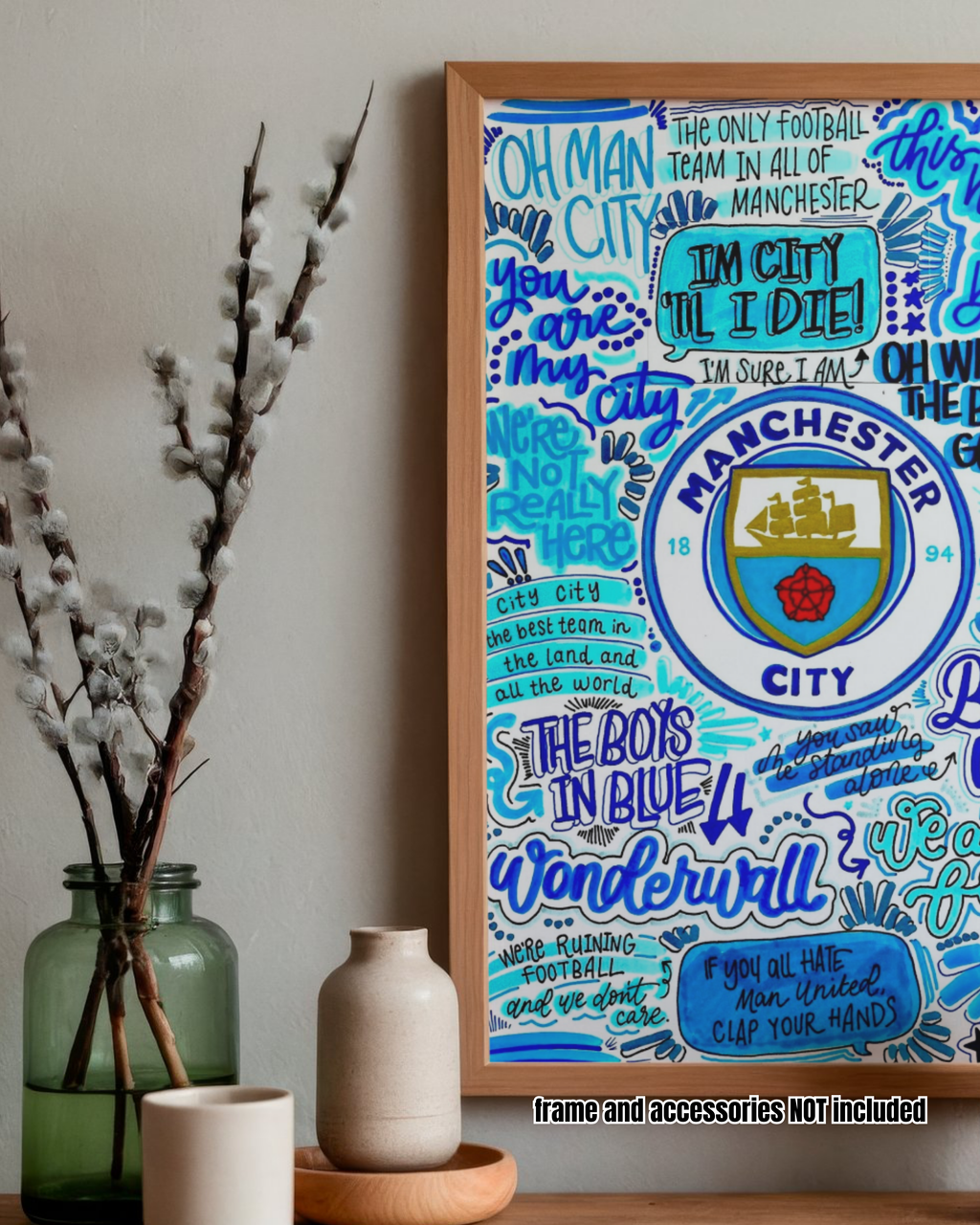 Manchester City  - Glossy Print - Originally Hand Drawn