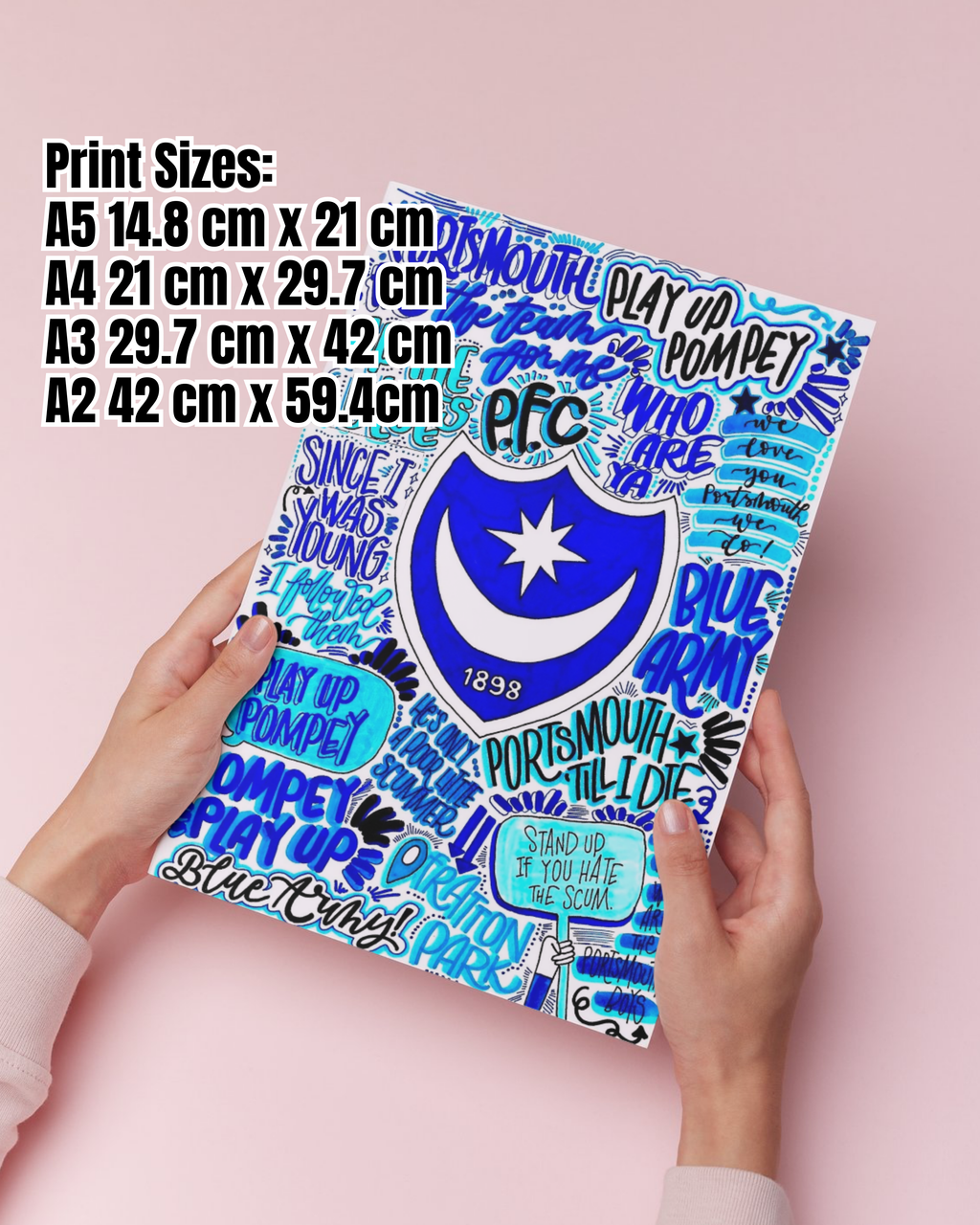 Portsmouth Football Club - Glossy Print - Originally Hand Drawn