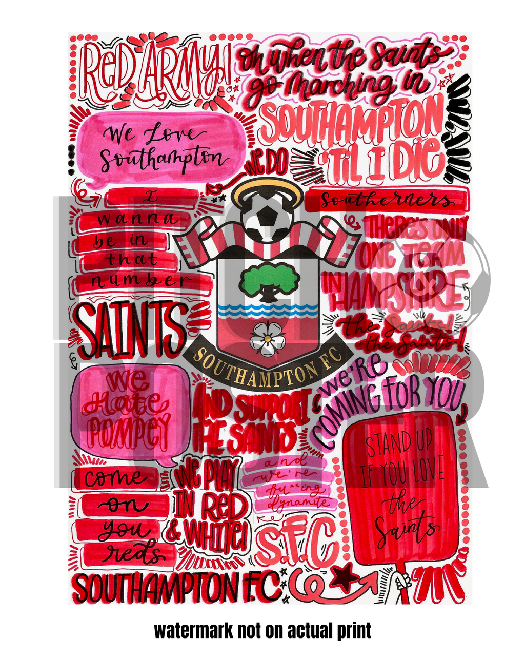 Southampton Football Club - Glossy Print - Originally Hand Drawn