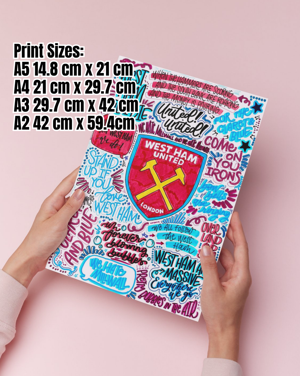 West Ham United  - Glossy Print - Originally Hand Drawn