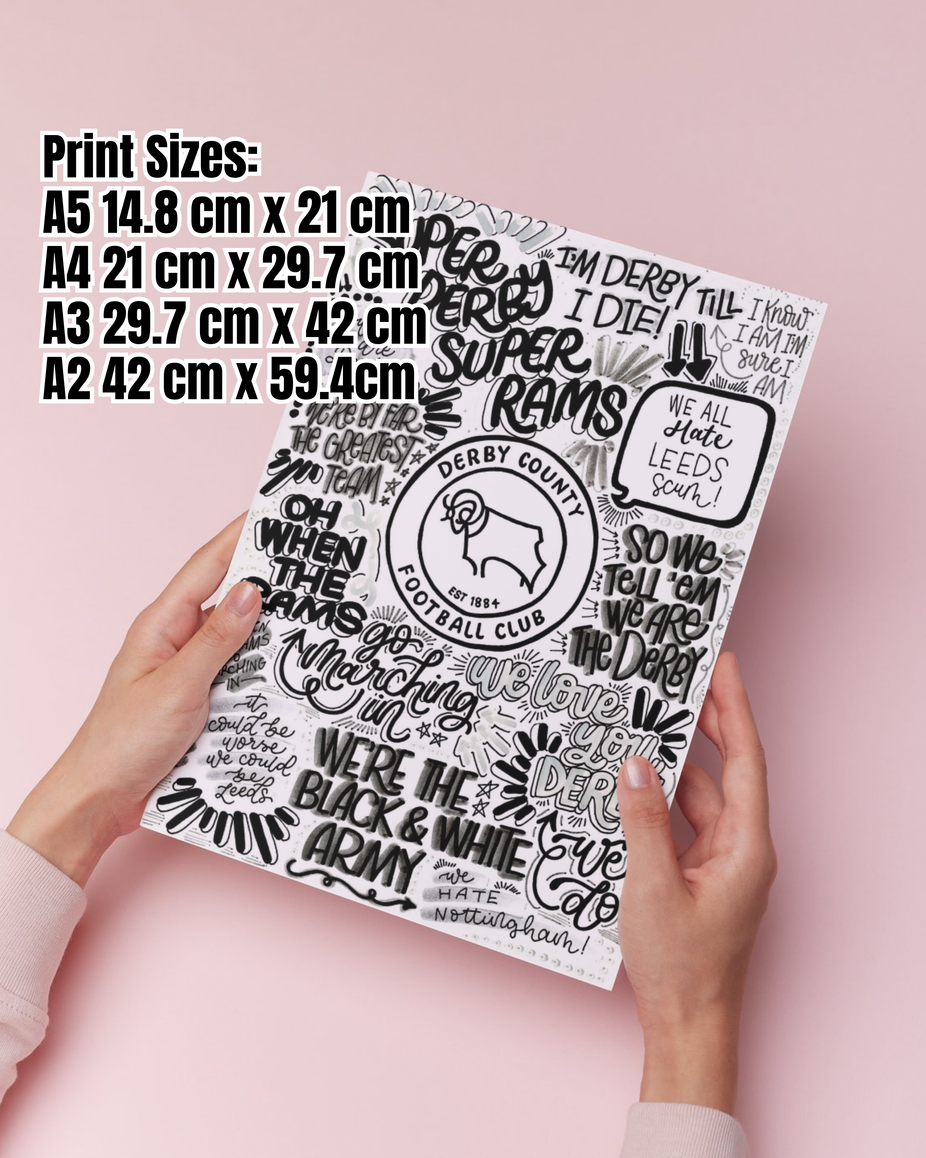 Derby County Football Club  - Glossy Print - Originally Hand Drawn