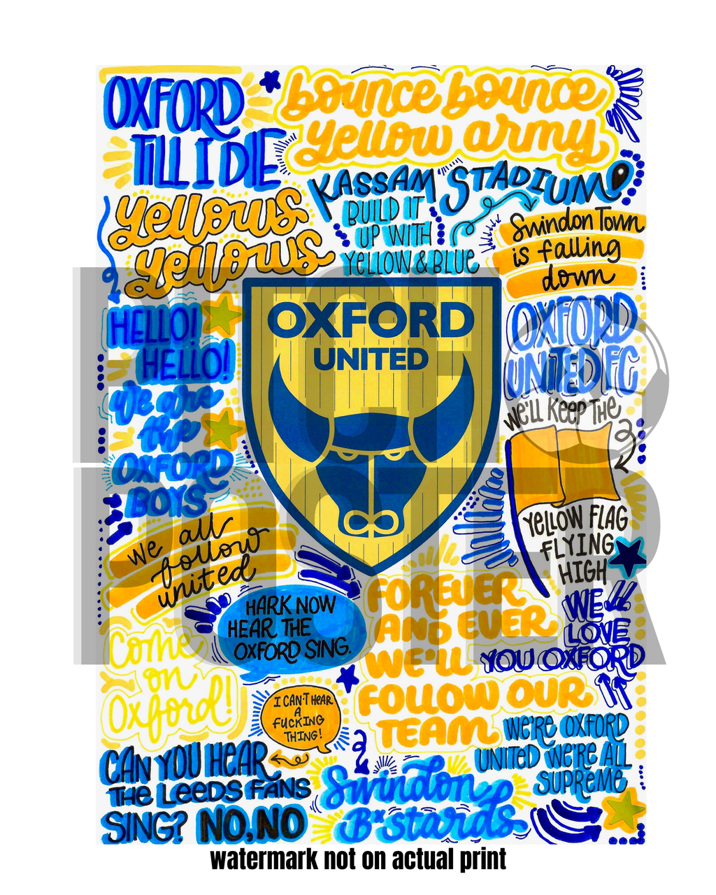 Oxford United - Glossy Print - Originally Hand Drawn
