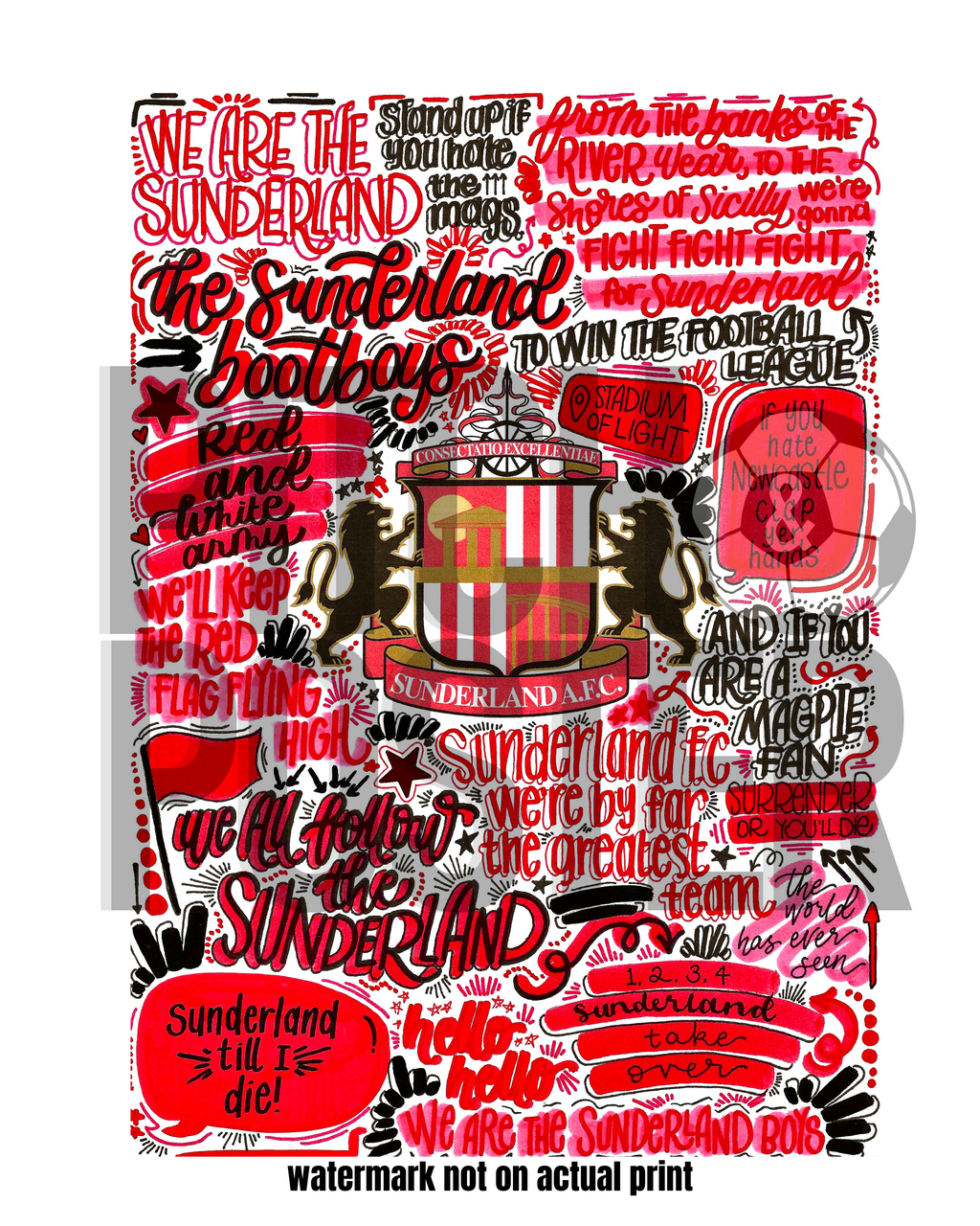 Sunderland AFC - Glossy Print - Originally Hand Drawn