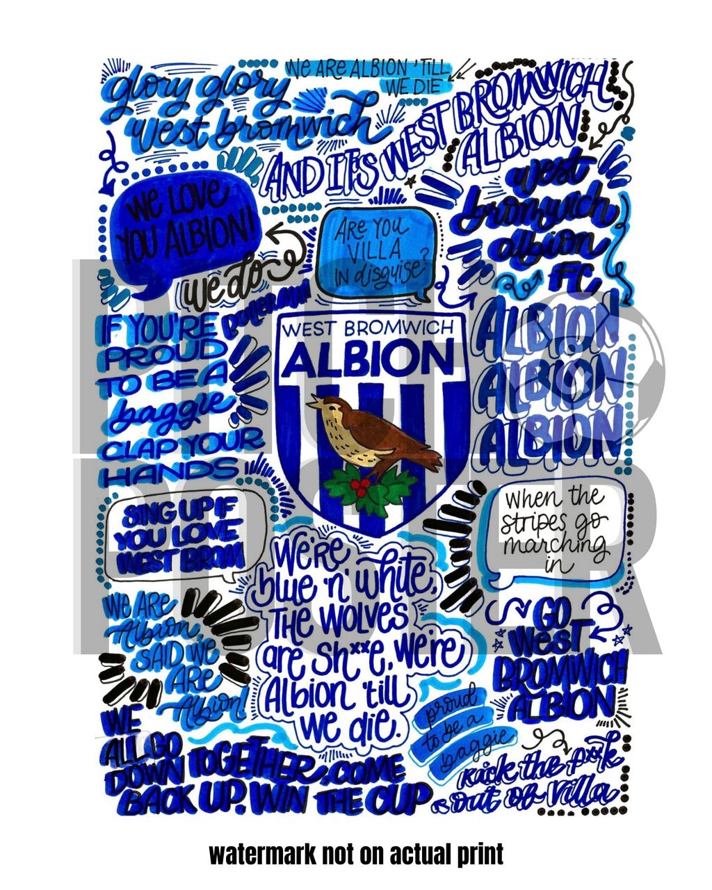 West Bromwich Albion - Glossy Print - Originally Hand Drawn