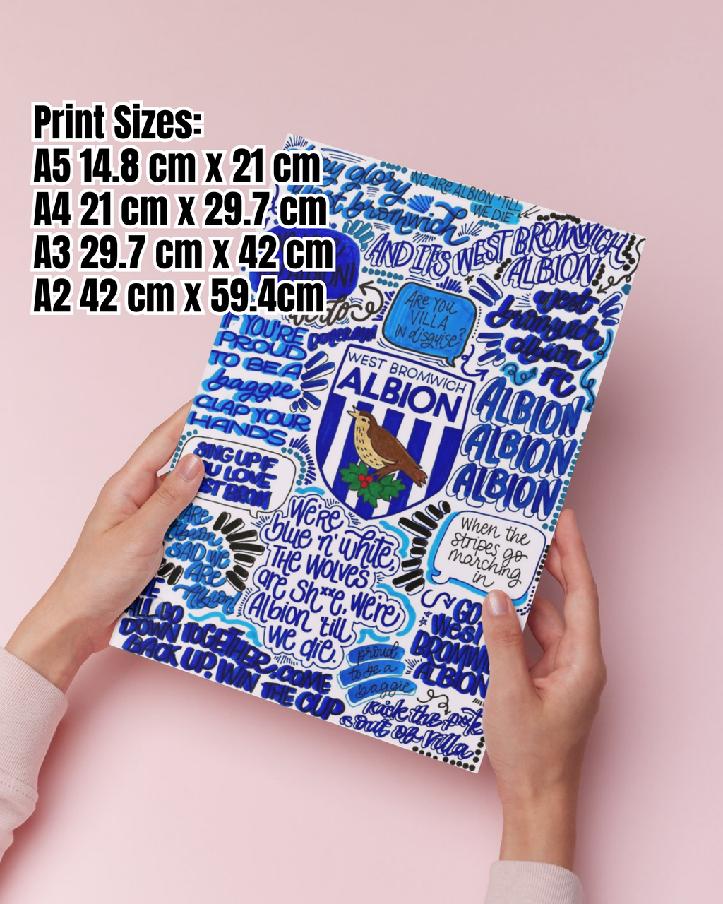 West Bromwich Albion - Glossy Print - Originally Hand Drawn