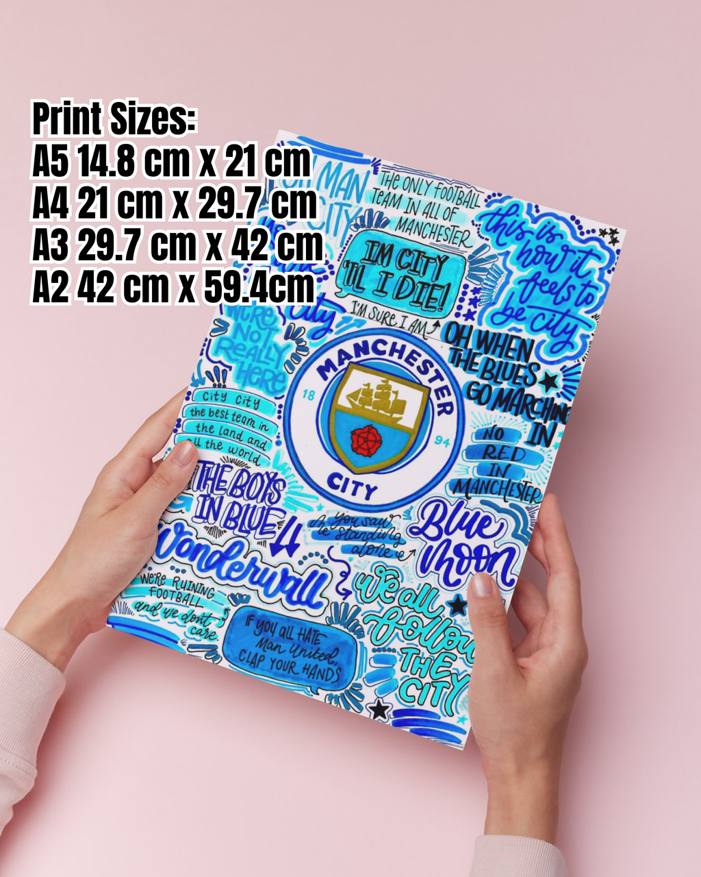 Manchester City  - Glossy Print - Originally Hand Drawn