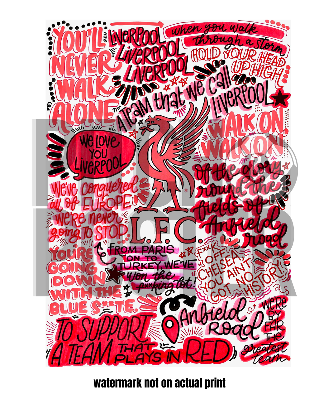 Liverpool Football Club - Glossy Print - Originally Hand Drawn