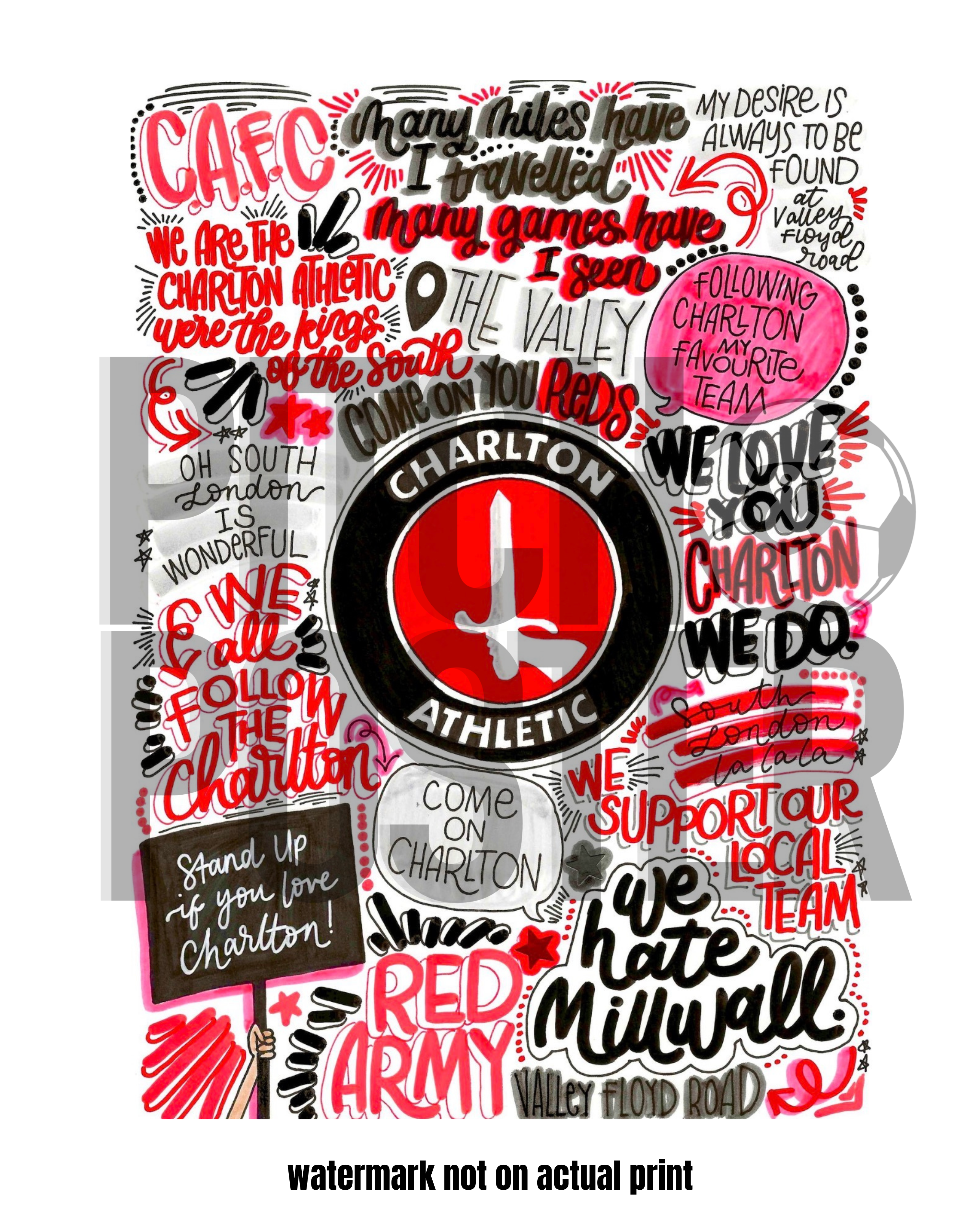 Charlton Athletic  - Glossy Print - Originally Hand Drawn