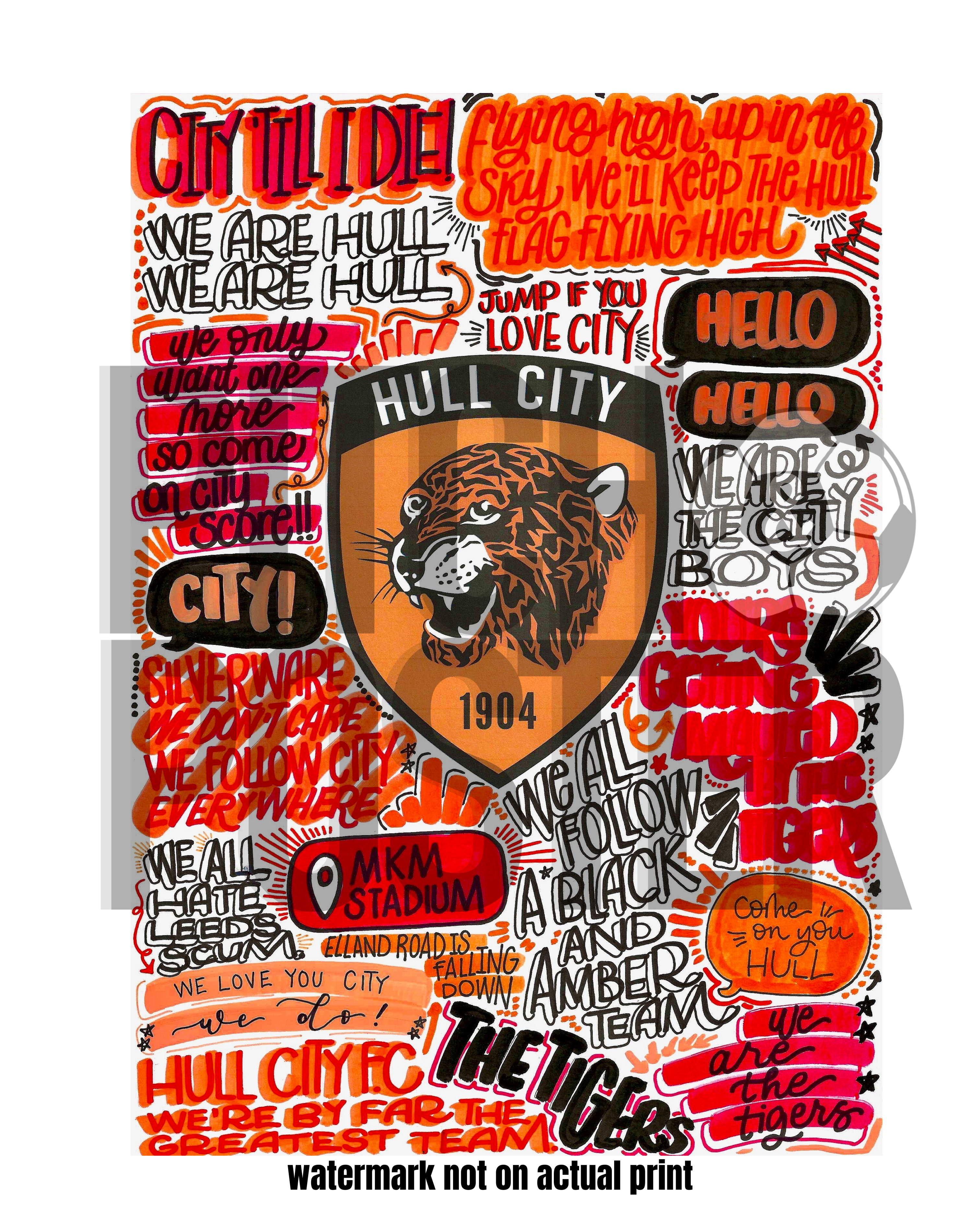 Hull City AFC - Glossy Print - Originally Hand Drawn