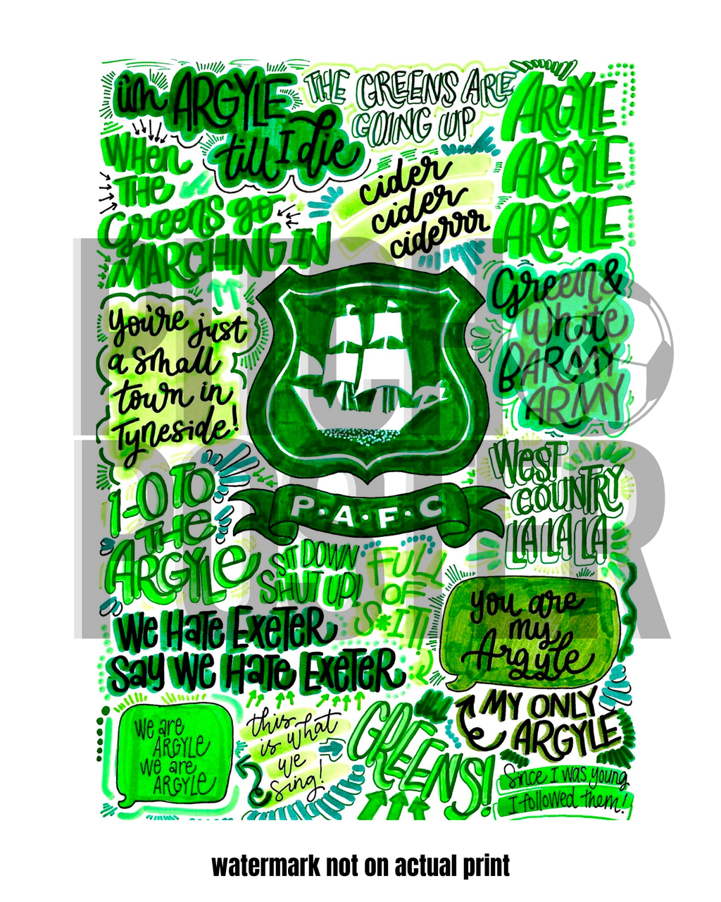 Plymouth Argyle Football Club - Glossy Print - Originally Hand Drawn